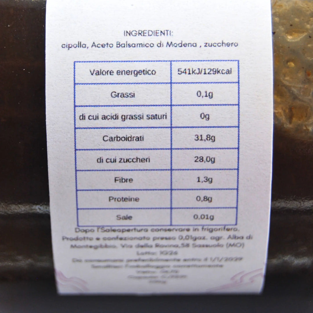 Composta di cipolla con aceto balsamico di Modena in vaso da 250g, gusto agrodolce naturale e aromatico.