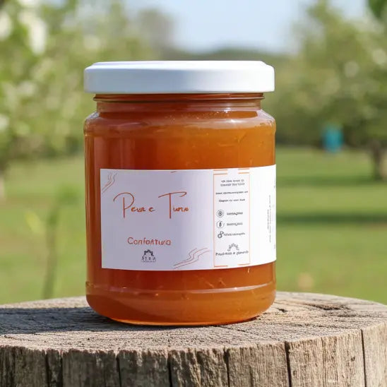 Vaso di confettura artigianale di pera e timo naturale senza conservanti da 250g, ideale per abbinamenti gourmet, formaggi e dolci.