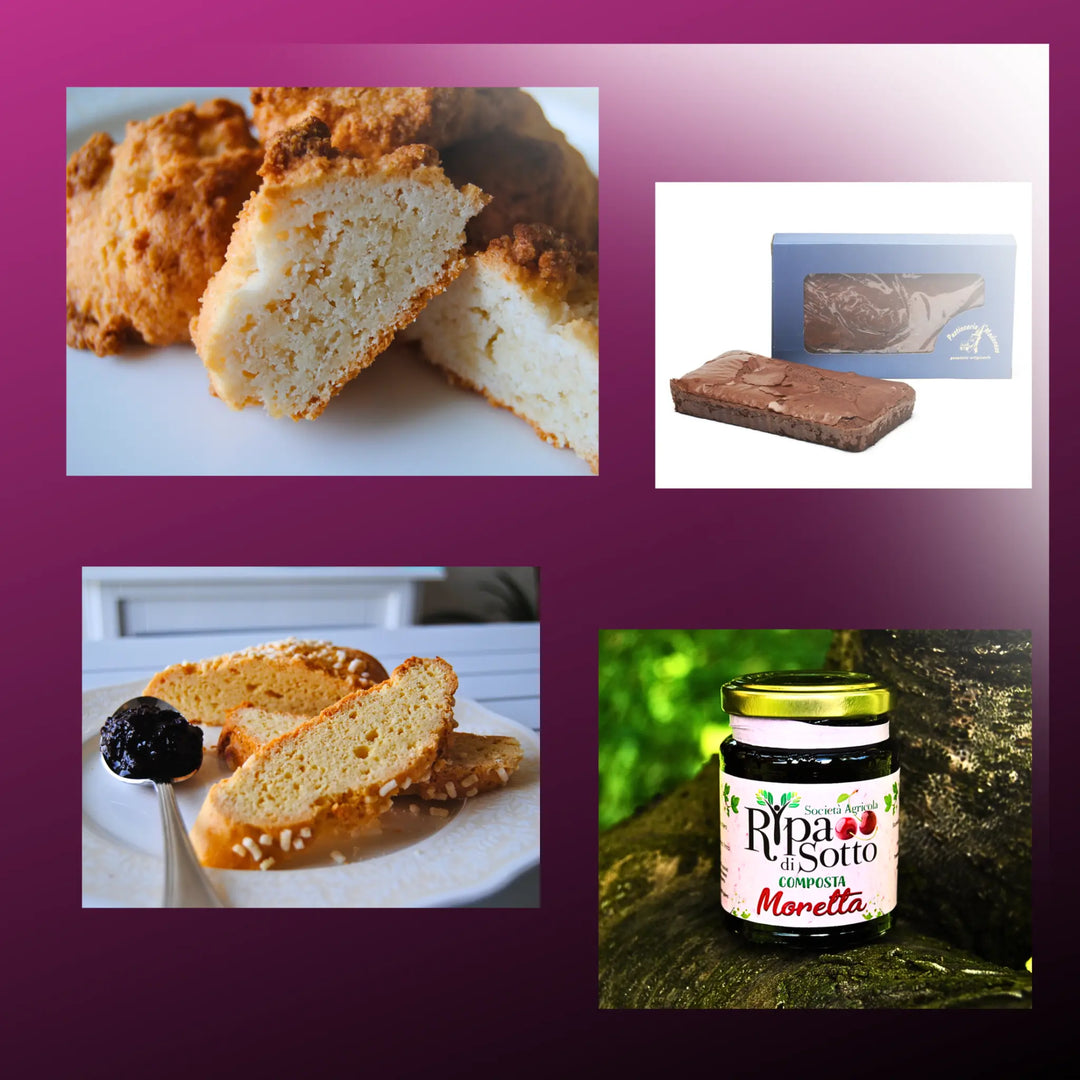 Selezione di Dolci Modena con Amaretti, Bensone, torta Barozzi e composta di Ciliegia Moretta