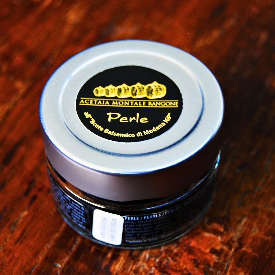 Jar of Perle all’Aceto Balsamico di Modena IGP balsamic vinegar pearls 50gr packaging