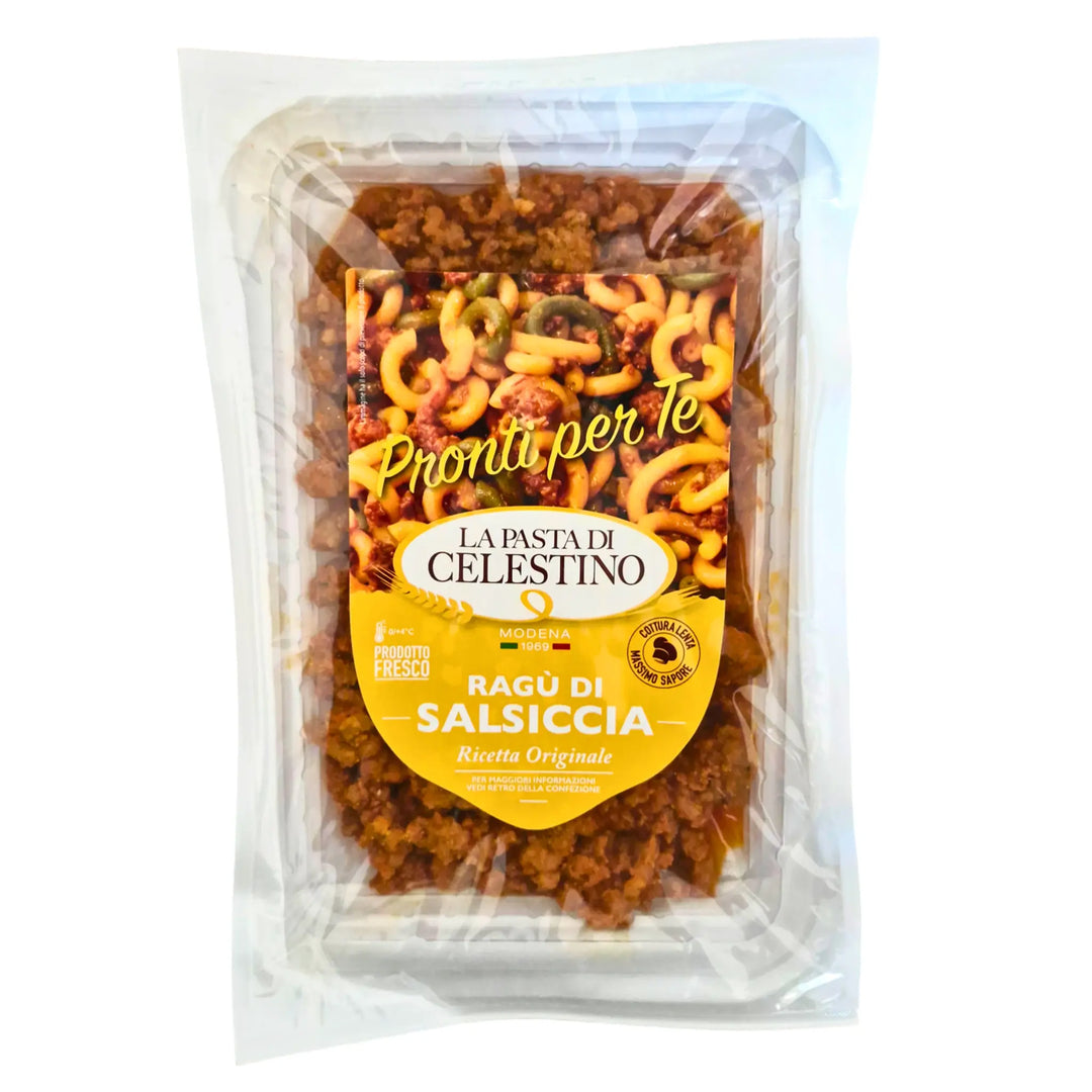 Barattolo di ragù di carne e salsiccia pronto per condire pasta e primi piatti italiani
