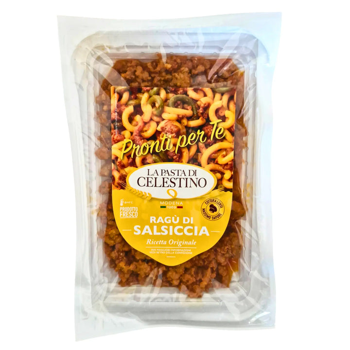 Barattolo di ragù di carne e salsiccia pronto per condire pasta e primi piatti italiani